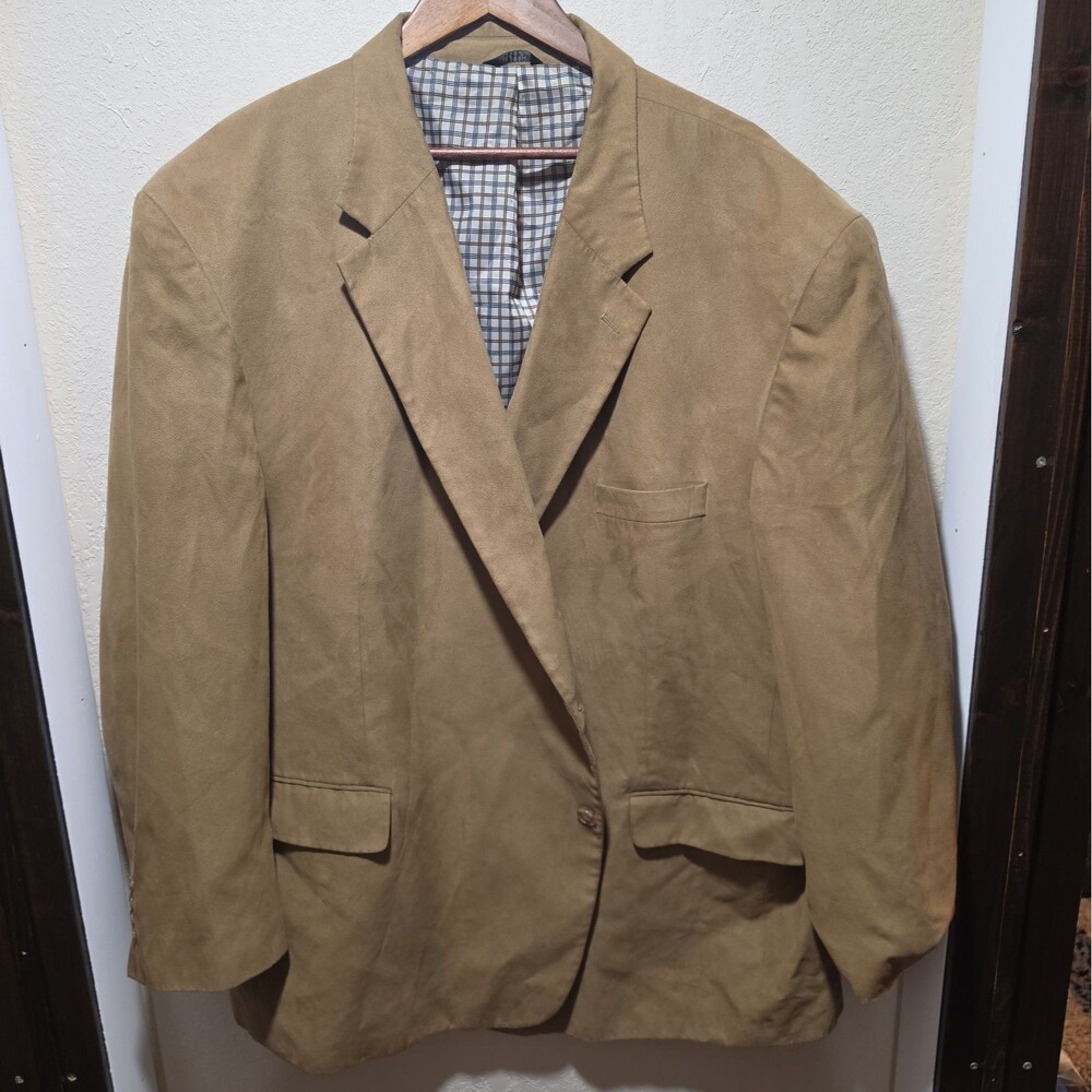 George Foreman Mens 58R Big Tall Faux Suede Blazer Sports Coat Tan Brown